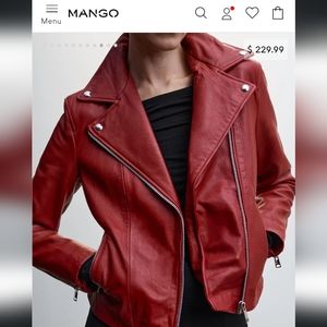 Mango burgundy genuine sheep leather biker jackey
